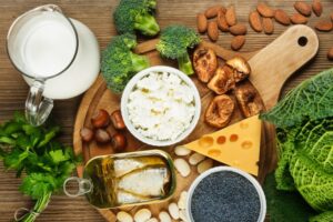 Table full of calcium-rich foods